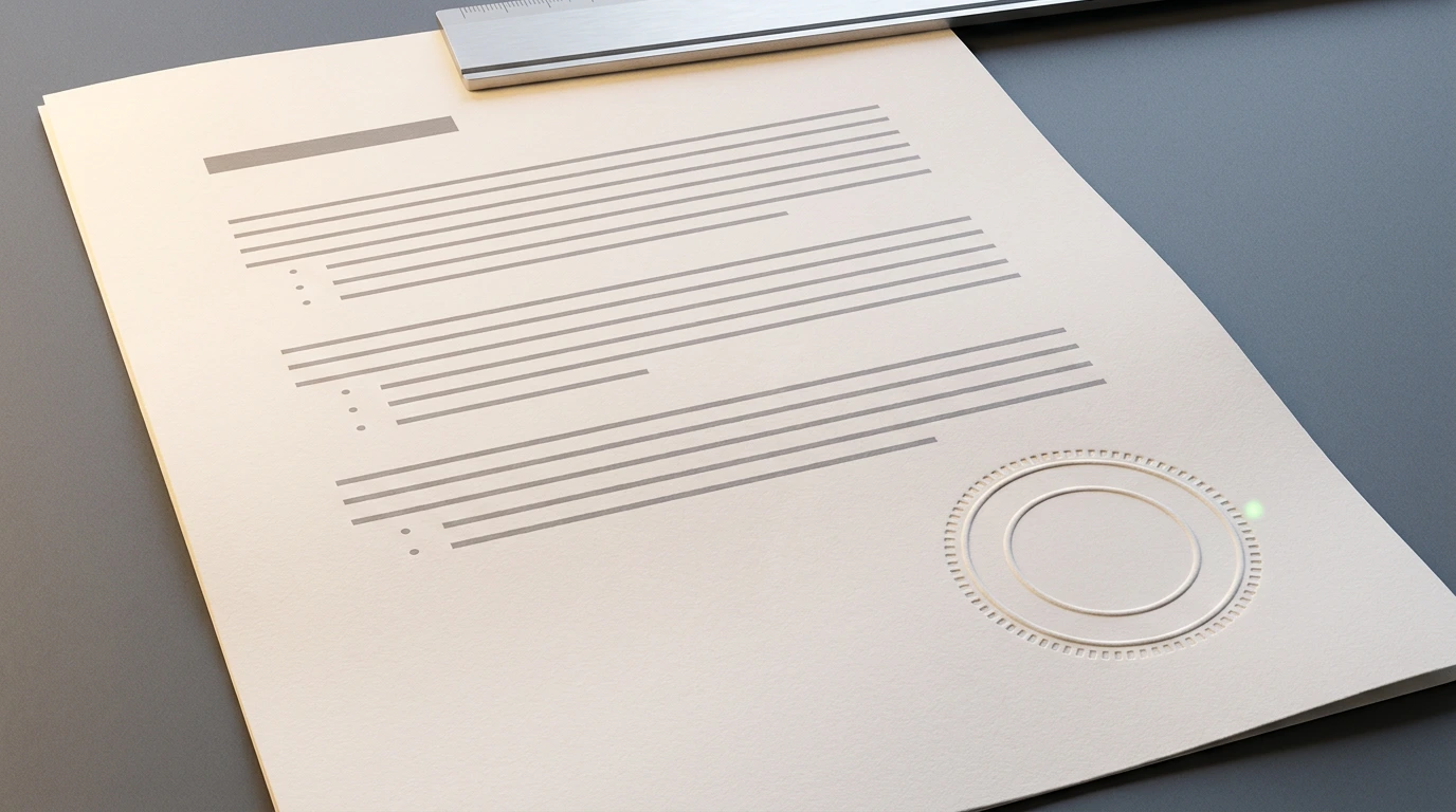 A written page carrying a blind-embossed seal, its concentric rings and ridges raised in the paper itself and catching the light.